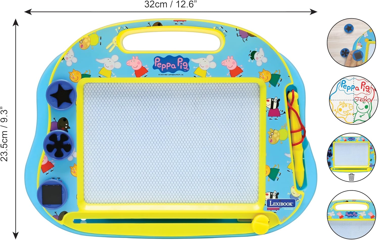 Lexibook, Peppa Pig, Mehrfarbige magische Schiefertafel, 3 Magnetstempel und Stift enthalten, Künstlerisches und kreatives Spielzeug zum Malen in Farbe, Blau/Gelb, CRPP550