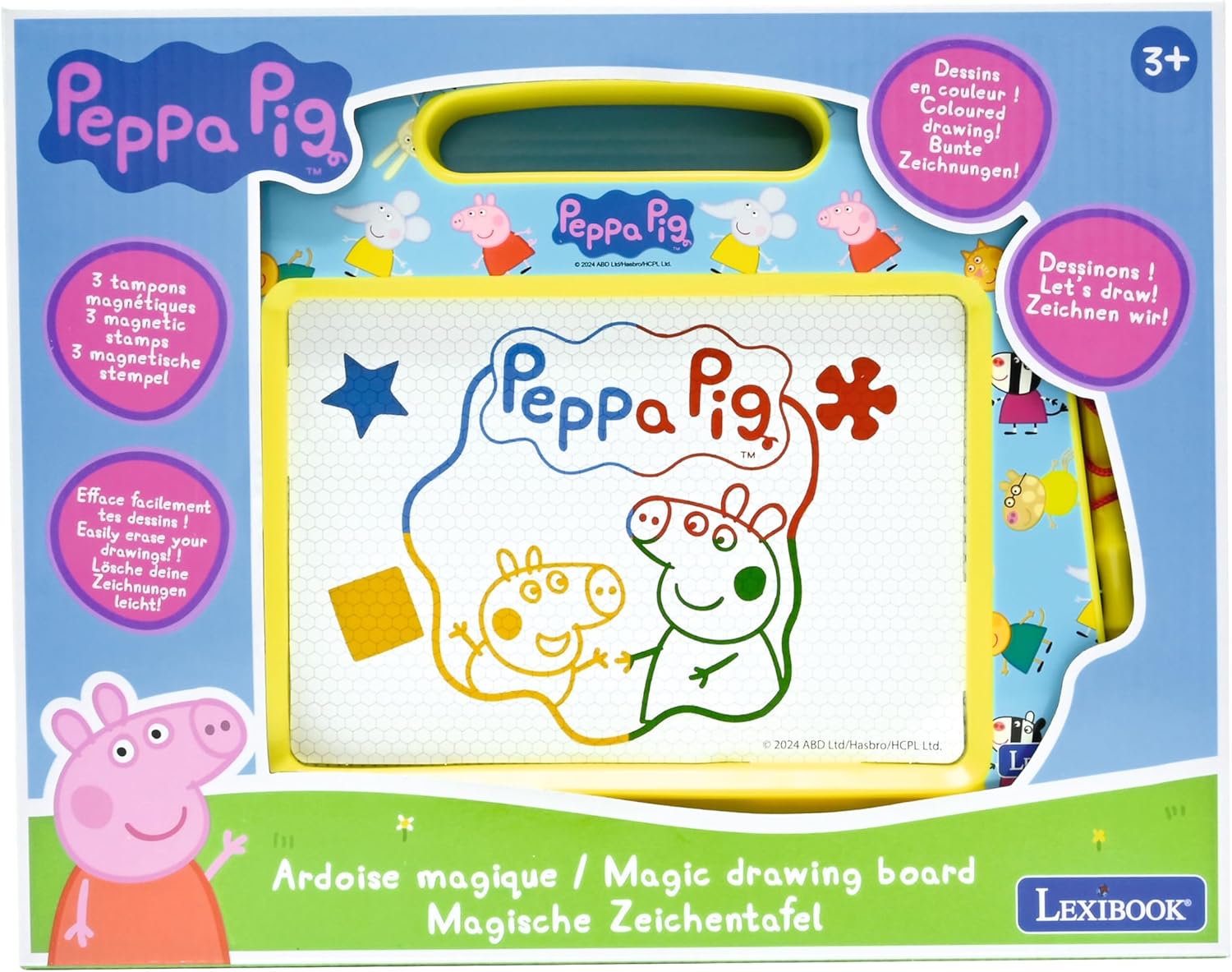 Lexibook, Peppa Pig, Mehrfarbige magische Schiefertafel, 3 Magnetstempel und Stift enthalten, Künstlerisches und kreatives Spielzeug zum Malen in Farbe, Blau/Gelb, CRPP550