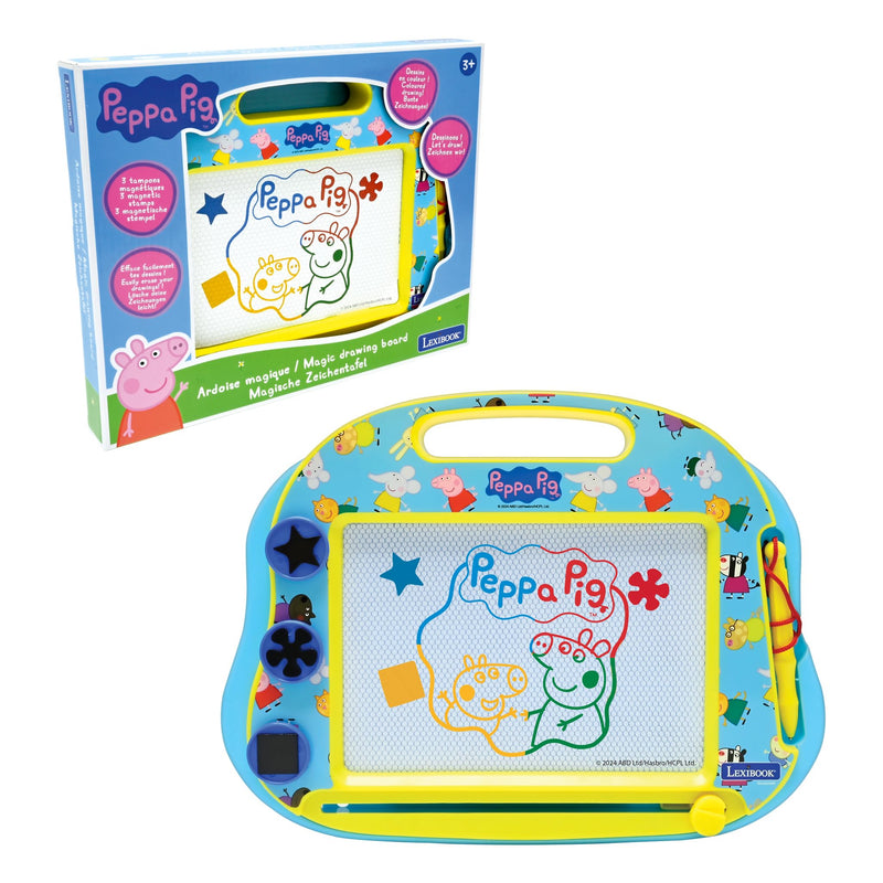 Lexibook, Peppa Pig, Mehrfarbige magische Schiefertafel, 3 Magnetstempel und Stift enthalten, Künstlerisches und kreatives Spielzeug zum Malen in Farbe, Blau/Gelb, CRPP550