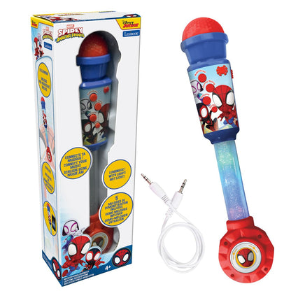 LEXIBOOK, Spider-Man Microphone with Light Tube, Speaker, Melodies, and Sound Effects, MIC90SP