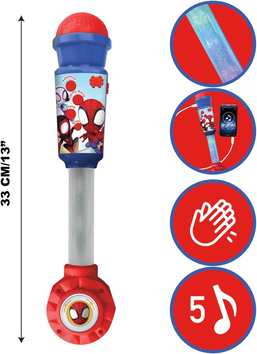 LEXIBOOK, Spider-Man Microphone with Light Tube, Speaker, Melodies, and Sound Effects, MIC90SP