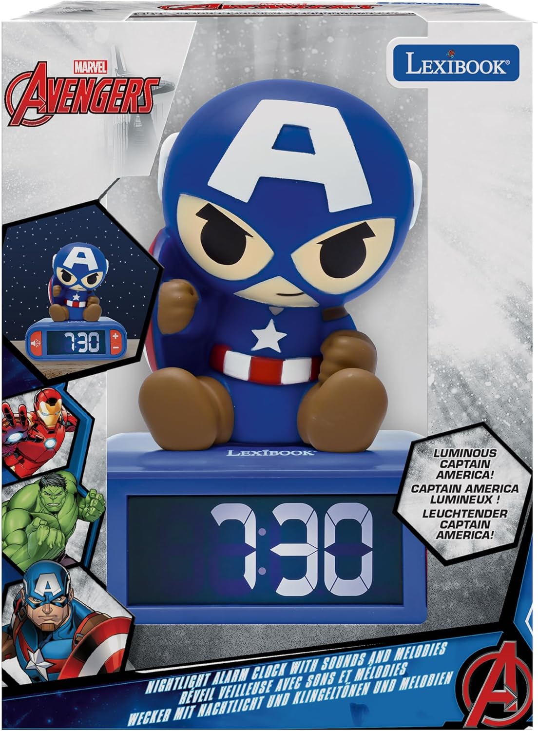 Lexibook, Marvel Avengers, Avengers Nachtlicht Wecker, Sounds und Melodien, Hintergrundbeleuchtetes LCD-Display, Leuchtend, Snooze, RL800AV1