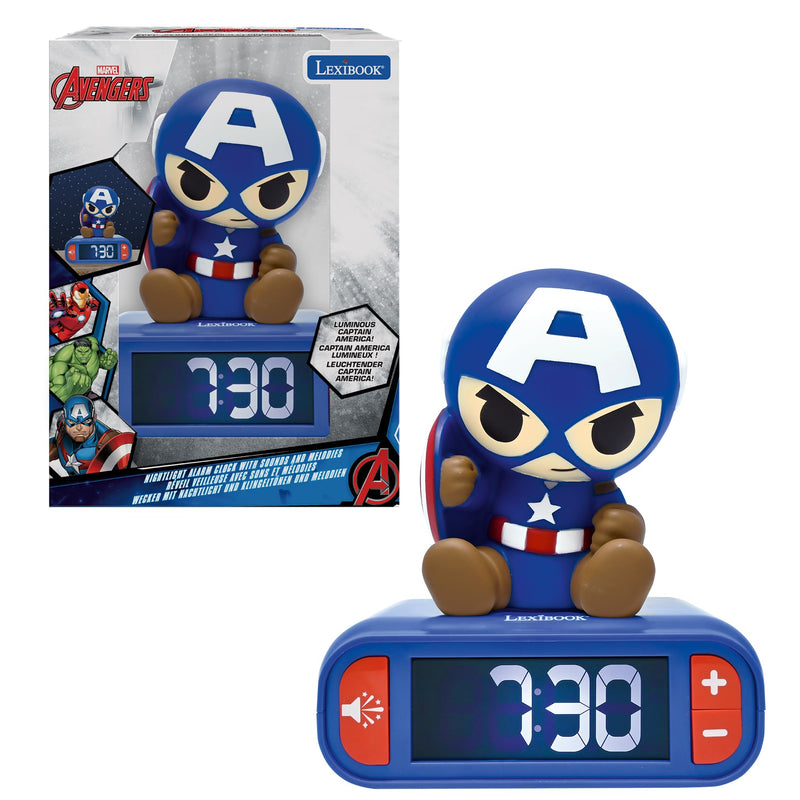 LEXIBOOK, Marvel Avengers, Avengers Nightlight Alarm Clock, Sounds and Melodies, Backlit LCD Screen, Luminous, Snooze, RL800AV1