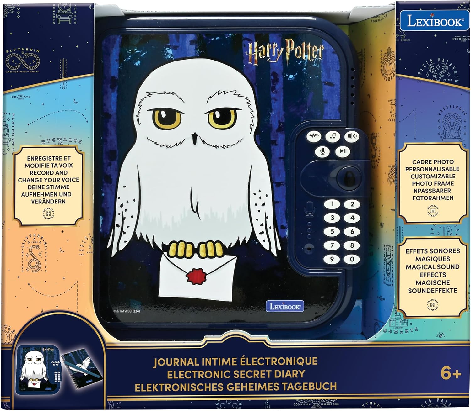 LEXIBOOK, Harry Potter, Hedwige electronic diary with pen and notebook included, interactive, password, fun features, sound effects, Black/White, SD50HP1