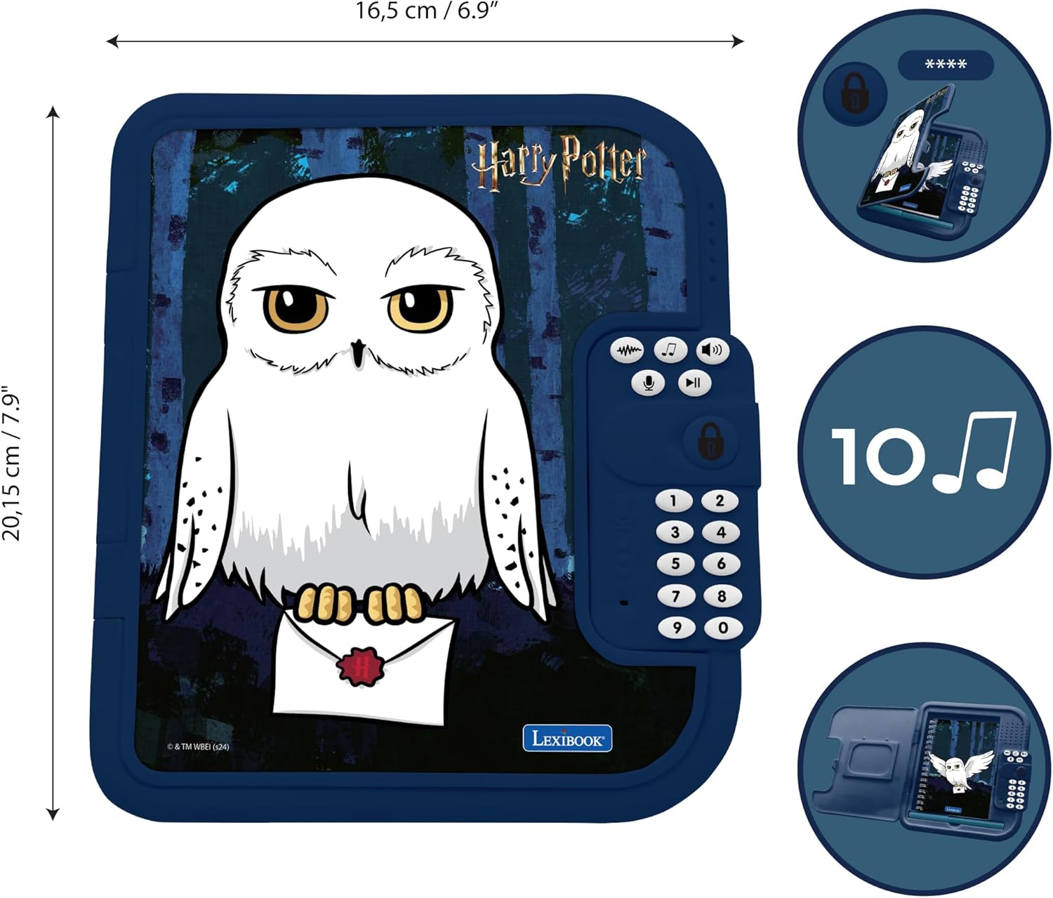 LEXIBOOK, Harry Potter, Hedwige electronic diary with pen and notebook included, interactive, password, fun features, sound effects, Black/White, SD50HP1