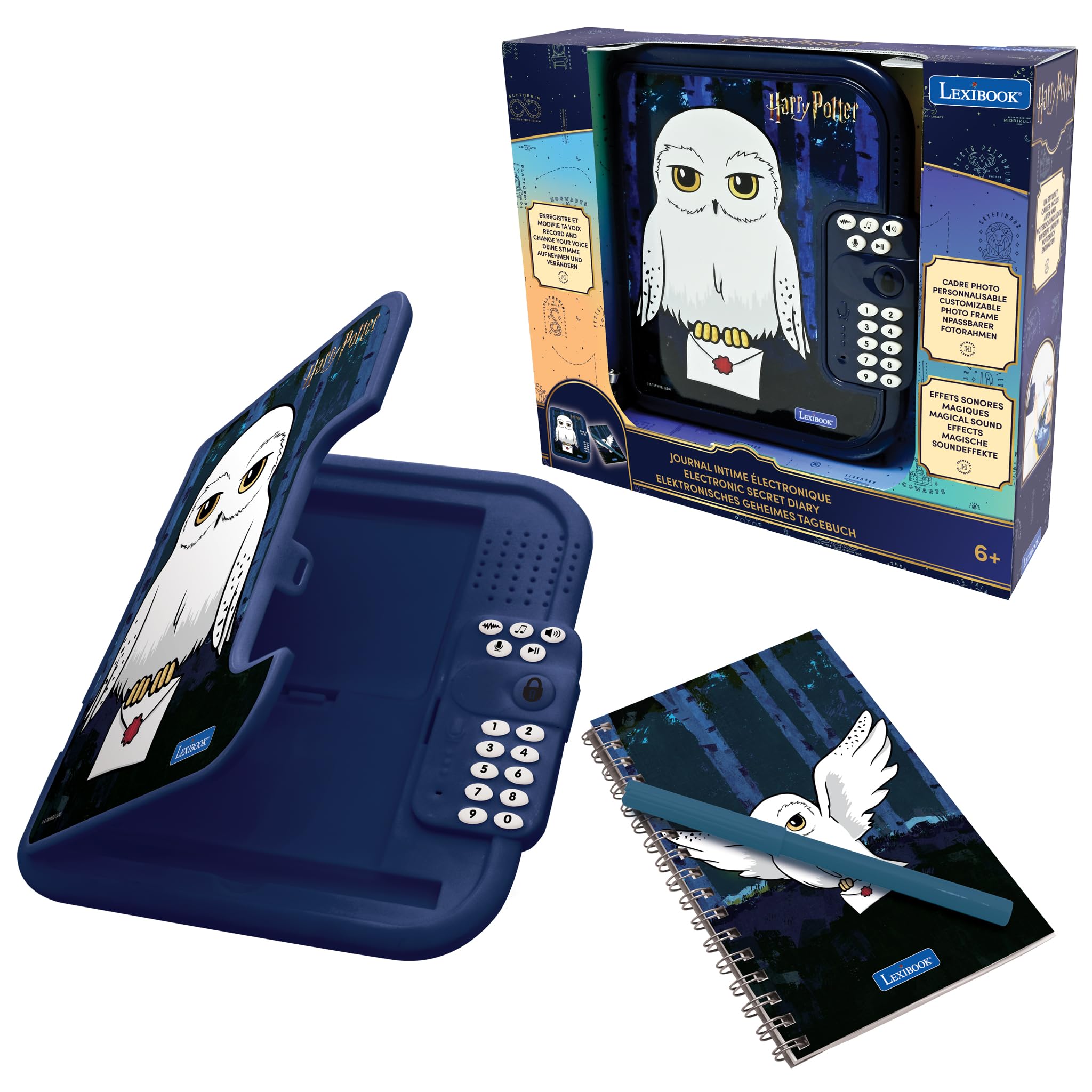 LEXIBOOK, Harry Potter, Hedwige electronic diary with pen and notebook included, interactive, password, fun features, sound effects, Black/White, SD50HP1