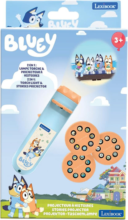 Lexibook, Bluey, Bluey Geschichtenerzähler-Projektor und Taschenlampe, Blau Gelb, LTC050BY