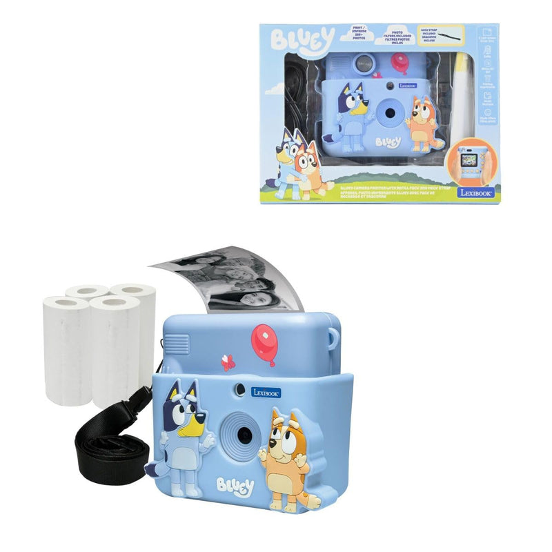 Lexibook, Starcam® Print, Kameraset mit Sofortdrucker, SD-Karte, 4 Papierrollen, Handschlaufe, 3D Bluey-Schutz und Personalisierungsset enthalten, Blau, DJ130BYZ
