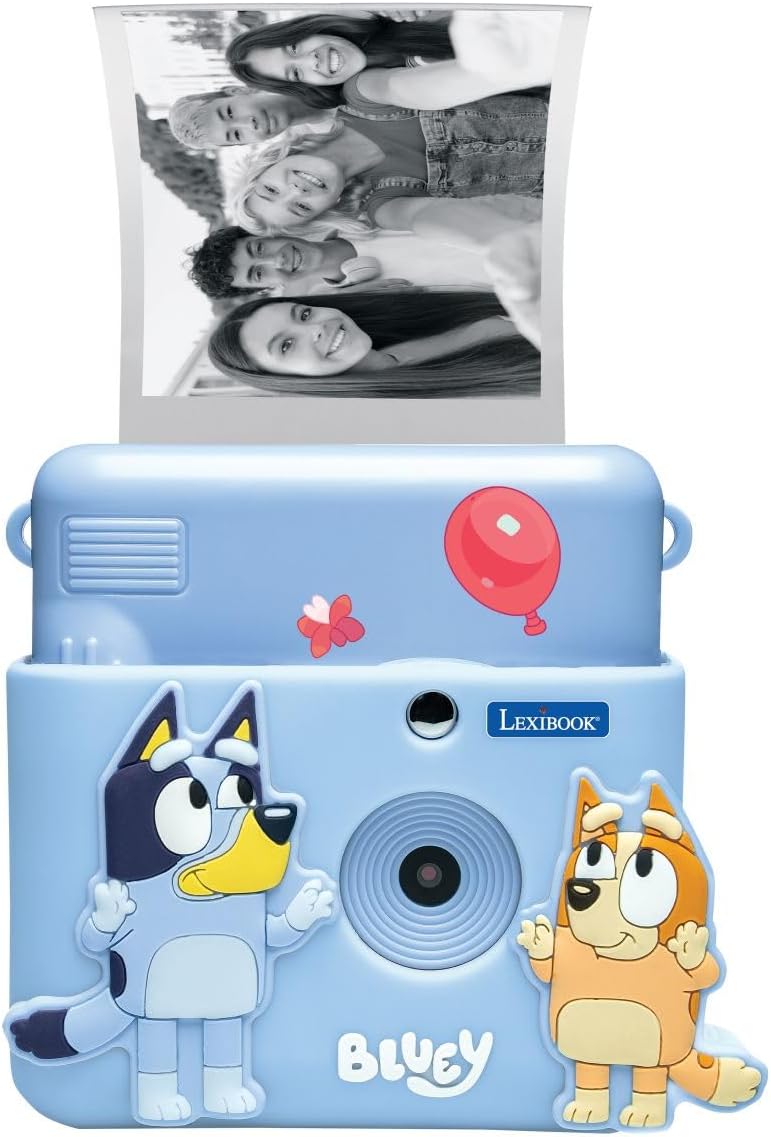 Lexibook, Starcam® Print, Kameraset mit Sofortdrucker, SD-Karte, 4 Papierrollen, Handschlaufe, 3D Bluey-Schutz und Personalisierungsset enthalten, Blau, DJ130BYZ