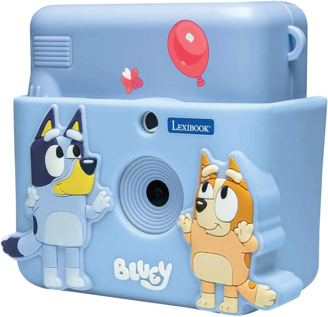 Lexibook, Starcam® Print, Kameraset mit Sofortdrucker, SD-Karte, 4 Papierrollen, Handschlaufe, 3D Bluey-Schutz und Personalisierungsset enthalten, Blau, DJ130BYZ