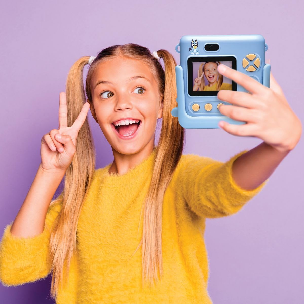 Lexibook, Starcam® Print, Kameraset mit Sofortdrucker, SD-Karte, 4 Papierrollen, Handschlaufe, 3D Bluey-Schutz und Personalisierungsset enthalten, Blau, DJ130BYZ
