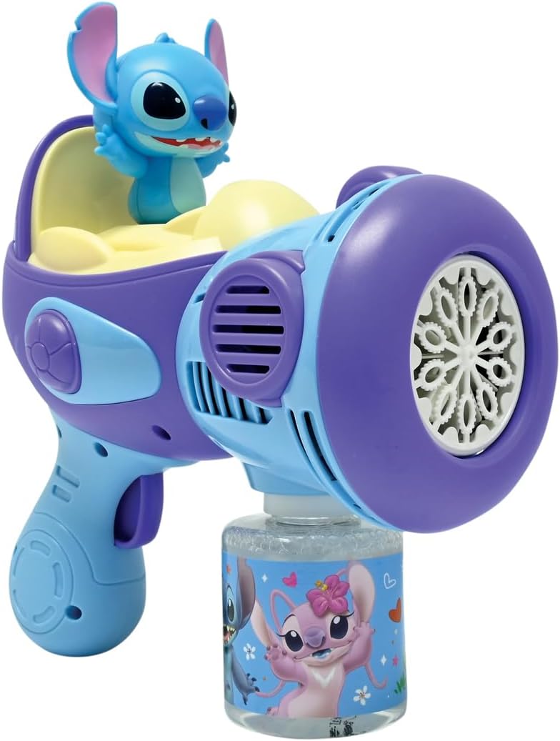 LEXIBOOK, Stitch, Electronic Bubble Launcher, Light and Sound Effects, Continuous Bubble Spray, Easy Grip, LED Lights, Includes 100 ml Solution, Blue, PRB30D