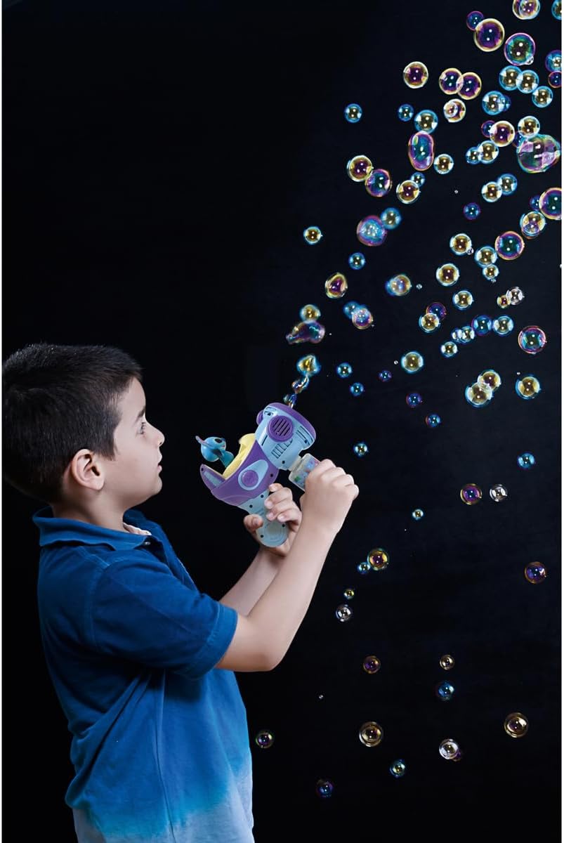 LEXIBOOK, Stitch, Electronic Bubble Launcher, Light and Sound Effects, Continuous Bubble Spray, Easy Grip, LED Lights, Includes 100 ml Solution, Blue, PRB30D
