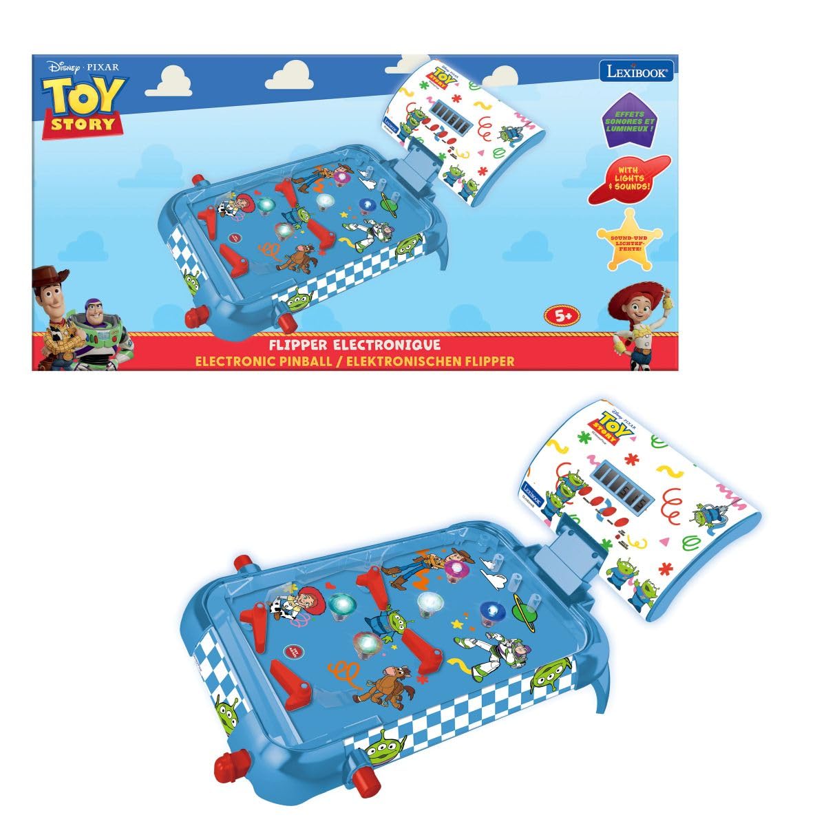 Lexibook, Toy Story, Elektronisches Tisch-Flipper, Digitale Punktanzeige LCD, Geräusche und Lichter, 4 Flipper und 5 Bumper, Verstellbare Ständer, Ball Enthalten, Blau, JG610TS