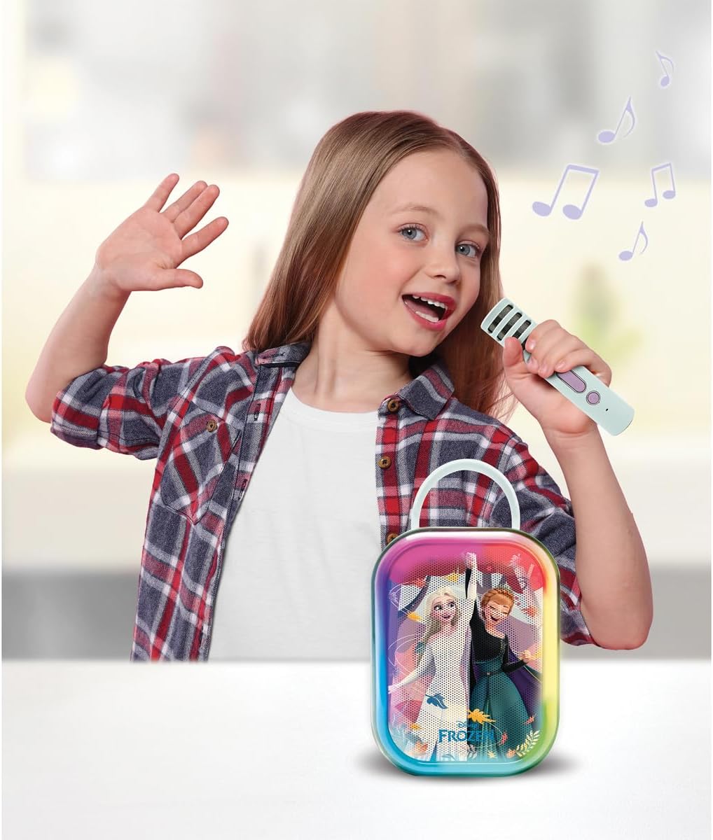 LEXIBOOK, Disney Frozen, Bluetooth Karaoke Machine with 2 Wireless Microphones, Built‑In Rechargeable Battery, Bluetooth Connectivity, Portable Design, Light purple/Light green, BTC030FZ