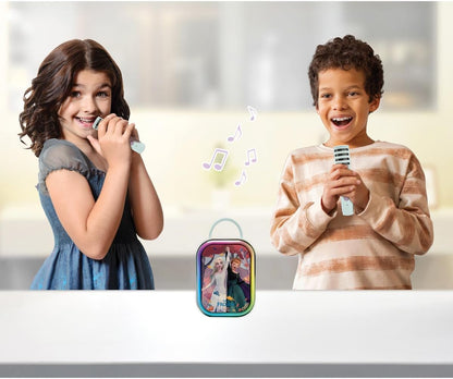 LEXIBOOK, Disney Frozen, Bluetooth Karaoke Machine with 2 Wireless Microphones, Built‑In Rechargeable Battery, Bluetooth Connectivity, Portable Design, Light purple/Light green, BTC030FZ