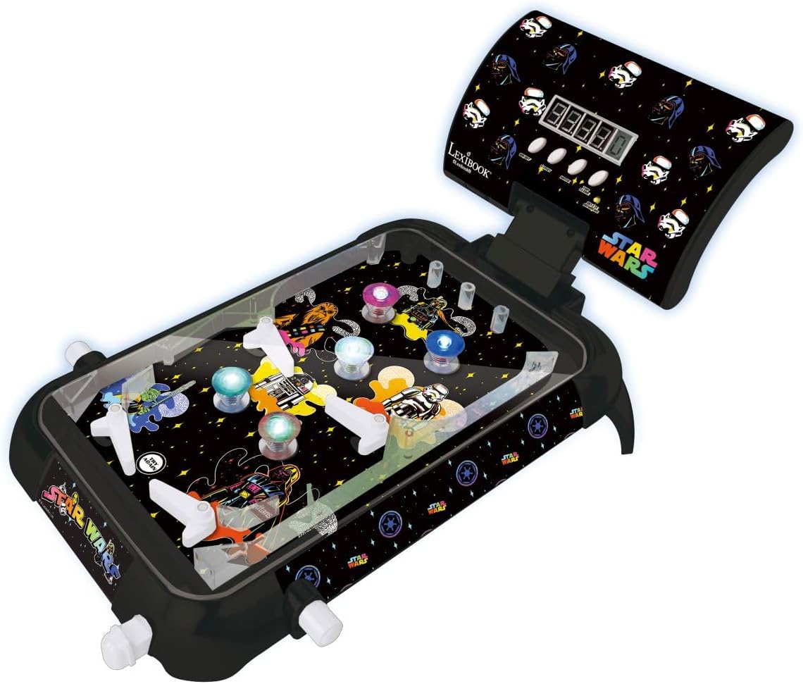 Lexibook, Star Wars, Elektronischer Tisch-Flipper, Digitale Punktanzeige mit LED-Bildschirm, Sound- & Lichteffekte, 4 Flipper, Star Wars Design, Schwarz, JG610SW