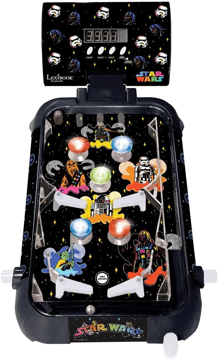 Lexibook, Star Wars, Elektronischer Tisch-Flipper, Digitale Punktanzeige mit LED-Bildschirm, Sound- & Lichteffekte, 4 Flipper, Star Wars Design, Schwarz, JG610SW