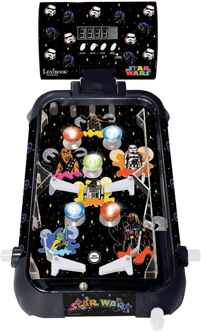 Lexibook, Star Wars, Elektronischer Tisch-Flipper, Digitale Punktanzeige mit LED-Bildschirm, Sound- & Lichteffekte, 4 Flipper, Star Wars Design, Schwarz, JG610SW