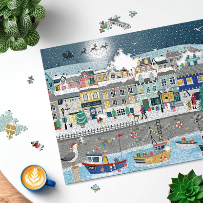 Ravensburger Coastal Christmas 1000 Piece Jigsaw Puzzle – Festive Harbour Scene by Georgia Breeze – Christmas Jigsaw for Adults & Families