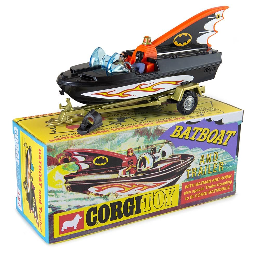 Corgi Toys CD54321062 107 Bateau Chauve-Souris avec Figurines Batman & Robin et couplage spécial remorque moulée pour Batmobile RT26701 Échelle 1:46 Cadeau Souvenir pour Homme ou Femme
