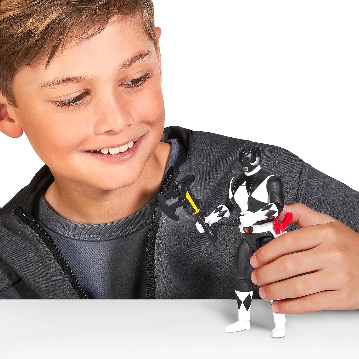 Power Rangers Adam Black Ranger Morphing Action Figure – Mighty Morphin Toy with Transform Feature, Power Axe & Lion Thunderzord Theme