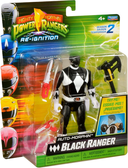 Power Rangers Adam Black Ranger Morphing Action Figure – Mighty Morphin Toy with Transform Feature, Power Axe & Lion Thunderzord Theme
