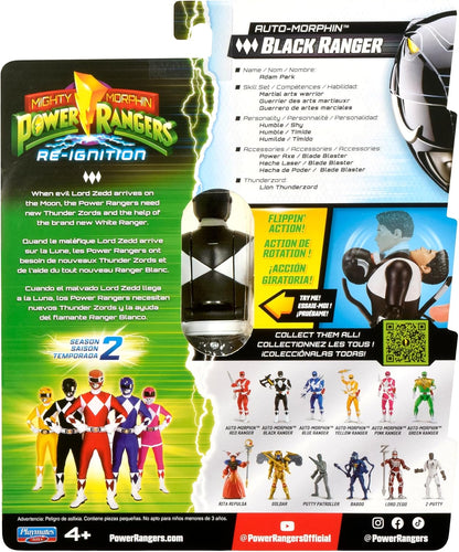 Power Rangers Adam Black Ranger Morphing Action Figure – Mighty Morphin Toy with Transform Feature, Power Axe & Lion Thunderzord Theme