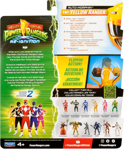 Power Rangers Aisha Yellow Ranger Morphing Action Figure – Mighty Morphin Toy with Transform Feature, Power Daggers & Griffin Thunderzord Theme
