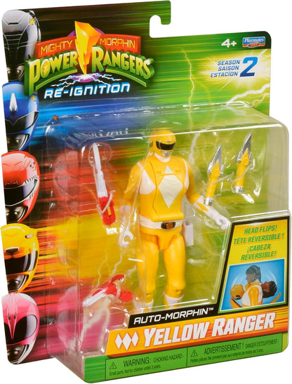 Power Rangers Aisha Yellow Ranger Morphing Action Figure – Mighty Morphin Toy with Transform Feature, Power Daggers & Griffin Thunderzord Theme