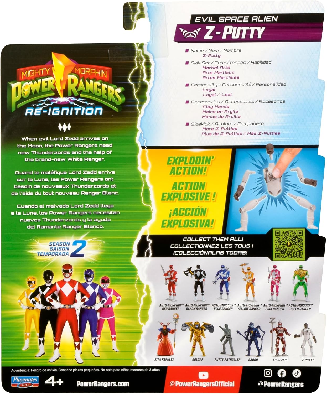 Power Rangers Z-Putty Action Figure – Mighty Morphin Villain Toy with Exploding Limb Action, Press Z Chest Feature, Collectible Figure for Kids & Fans