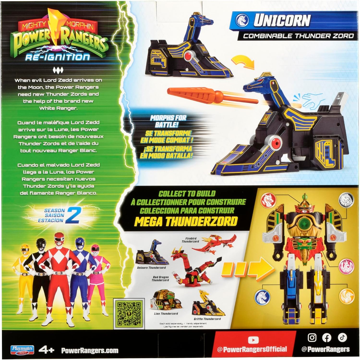 Power Rangers Playmates Toys Mighty Morphin Re-Ignition - Licorne Combinable Thunderzord (Saison 2