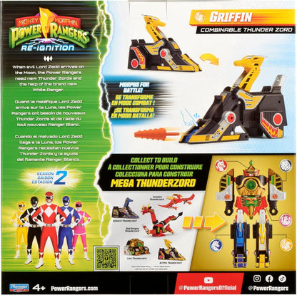 Power Rangers Yellow Ranger Griffin Thunderzord Action Figure – Mighty Morphin Zord Toy with Fireball Launch Feature