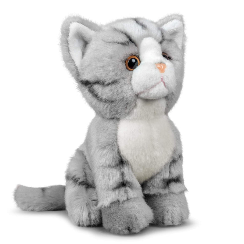 Animigos Pluche dier kat grijs tabby, knuffeldier in realistisch design, knuffelzacht, ca. 19 cm groot