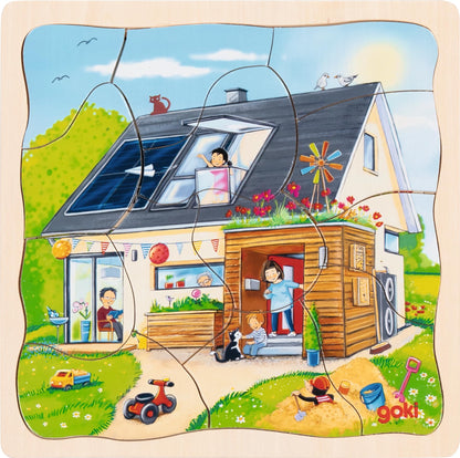 Goki Houten 3-Lagen Puzzel - Huis Bouwen - 35st.