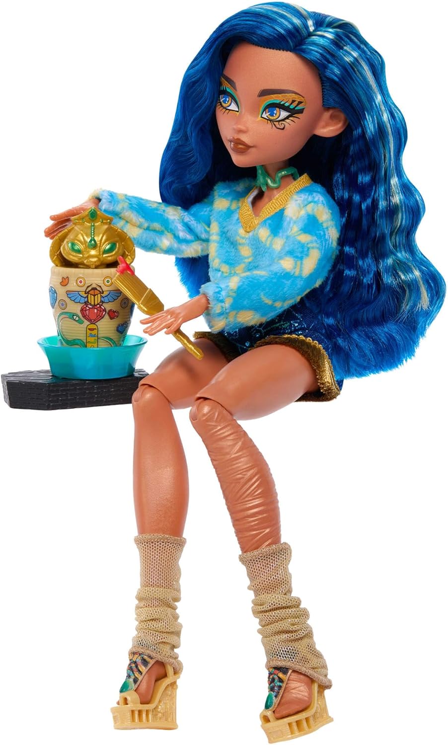 Monster High Self-Scare Secrets - Cleo de Nile, set con bambola e accessori, 13 sorprese a tema come un set per la ceramica e trucchi inclusi, 4+ anni, JMG74