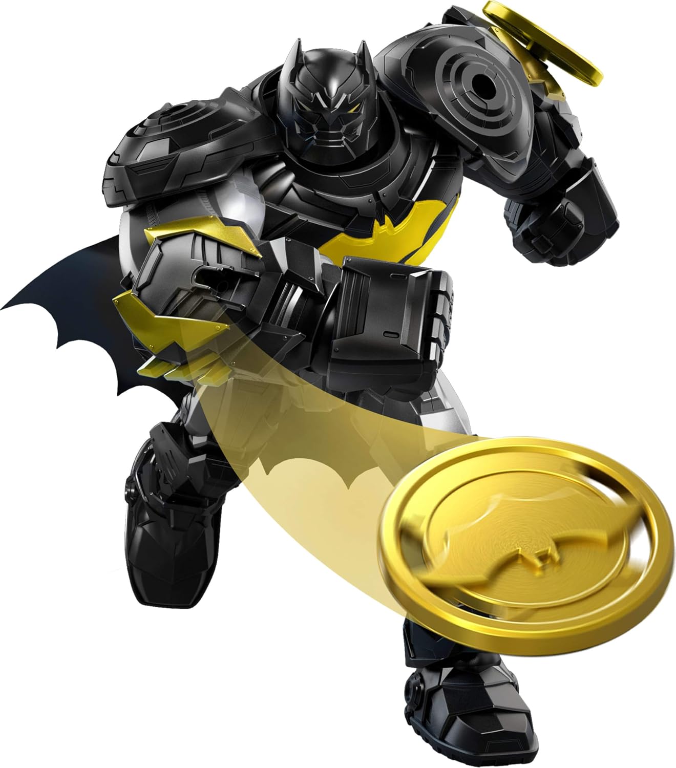 Mattel DC Premier - Batman, action figure con luci e 8 suoni diversi, indossa un'armatura da robot oversize con accessori tra cui lanciaproiettili e dischi da battaglia, JMP84