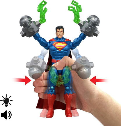 Mattel DC Premier - Superman, action figure con luci e 10 suoni diversi, vista laser, modalità volo e azione spezza-catene, con cintura e accessori inclusi, JMP85