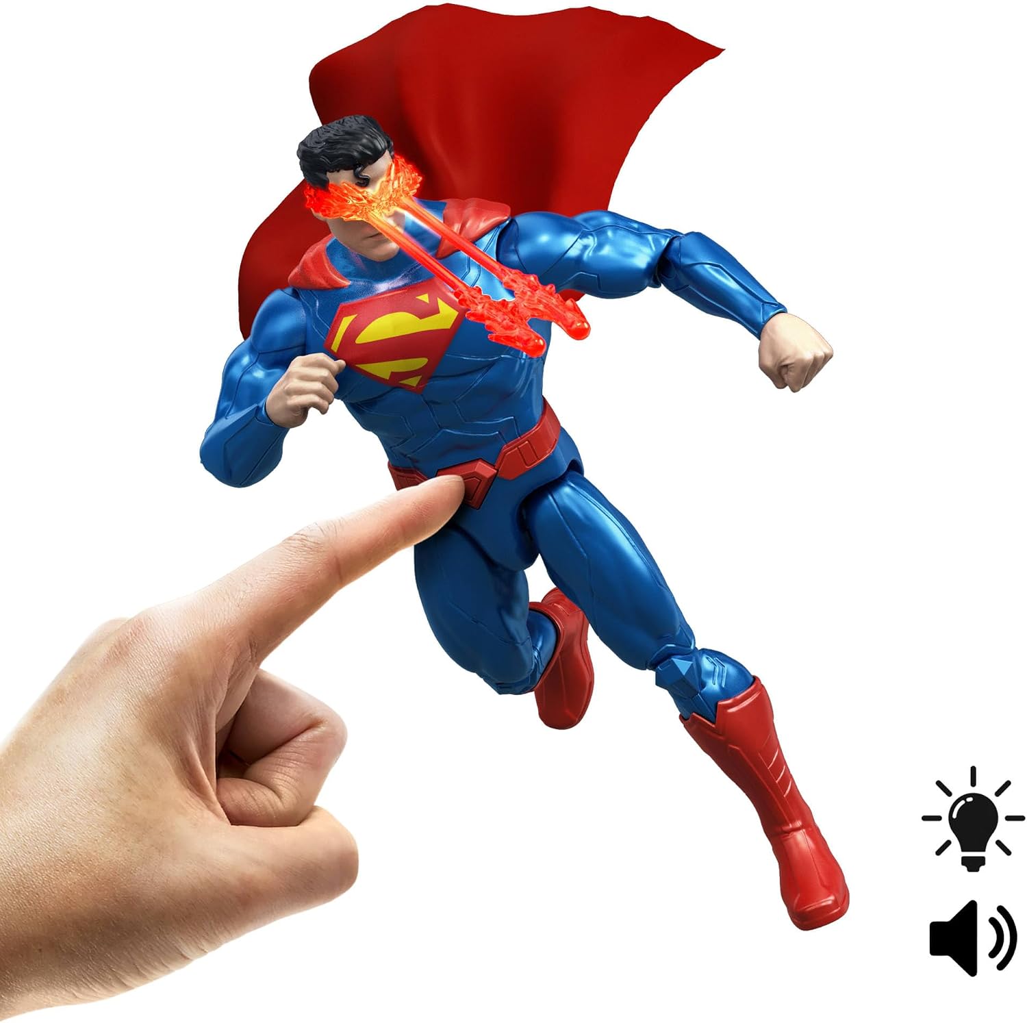 Mattel DC Premier - Superman, action figure con luci e 10 suoni diversi, vista laser, modalità volo e azione spezza-catene, con cintura e accessori inclusi, JMP85