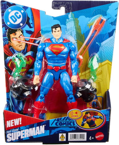 Mattel DC Premier - Superman, action figure con luci e 10 suoni diversi, vista laser, modalità volo e azione spezza-catene, con cintura e accessori inclusi, JMP85