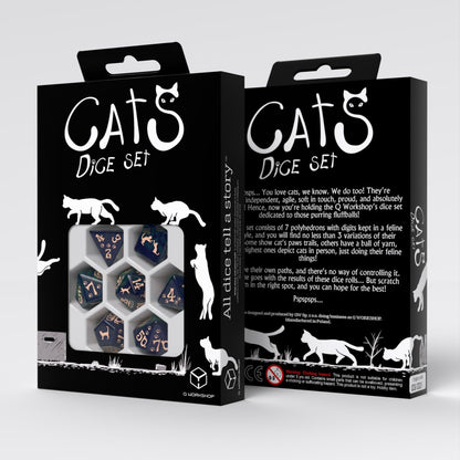 Cats Dice Set Mittens by Q-Workshop | Ages 14+ | Polyhedral RPG Dice with Cat Designs, Green Blue & Beige Tabletop Gaming Dice Set