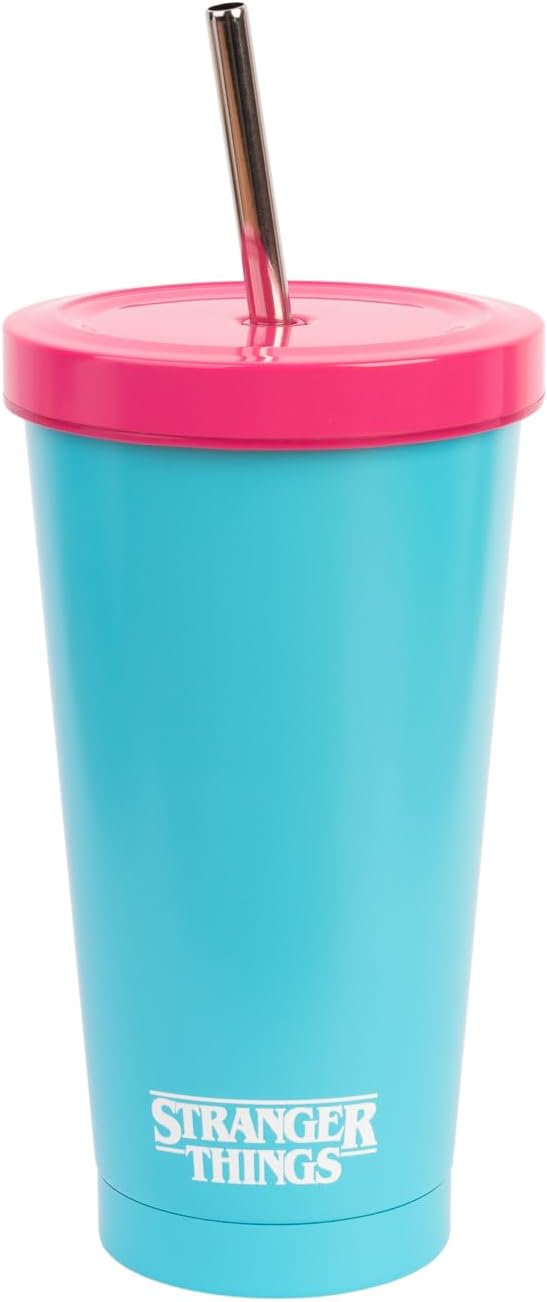 Grupo Erik Thermobecher 500ml Stranger Things - Kaffeebecher to go Thermo Trinkbecher mit Deckel und Strohhalm - Offizieller Stranger Things Merch