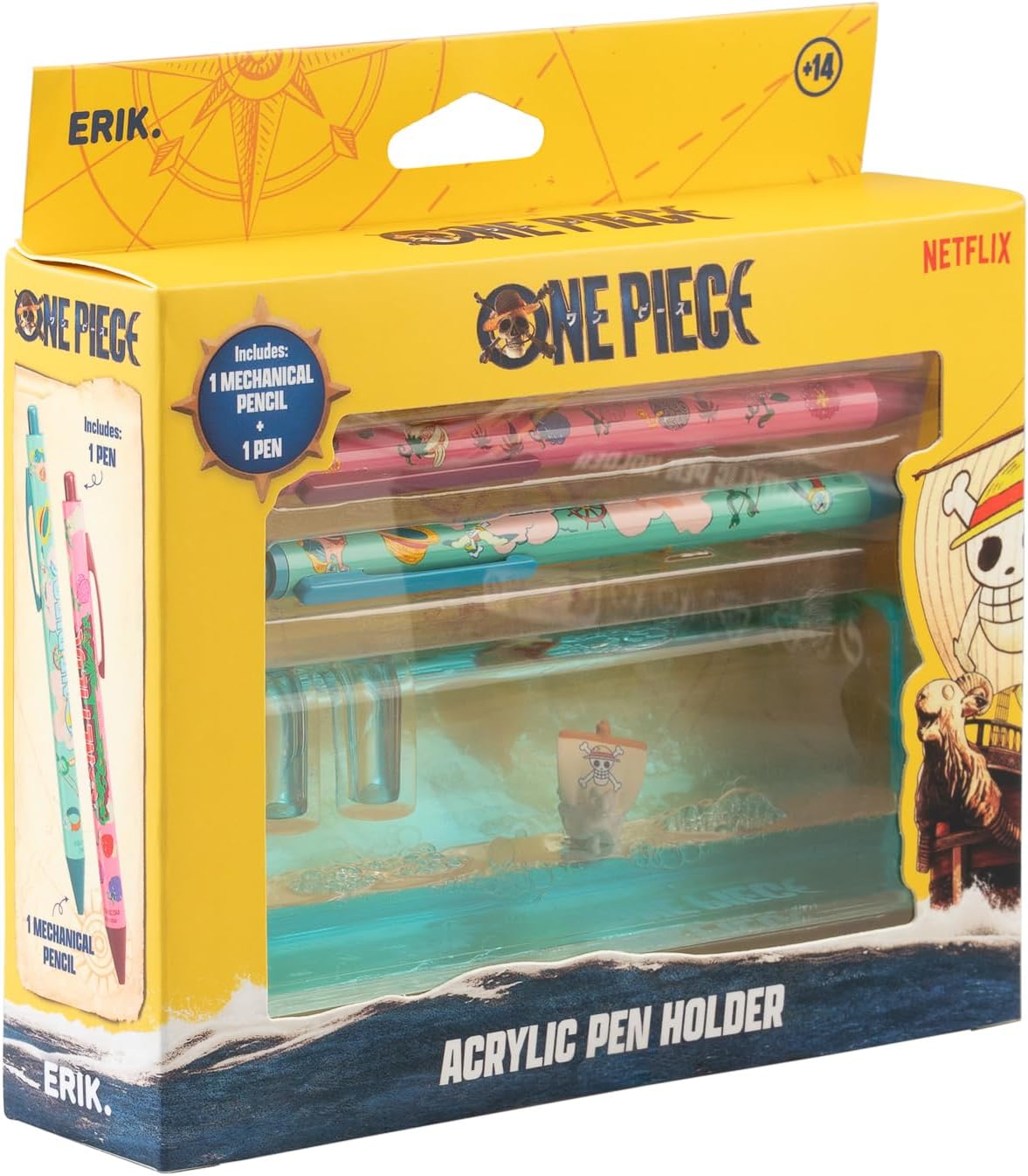 Pot a Crayon One Piece | Papeterie Bureau One Piece, Idée Cadeau Geek | Grupo Erik | Critérium et Stylo Bille Inclus, Vogue Merry, Accessoire One Piece pour Organisation Bureau