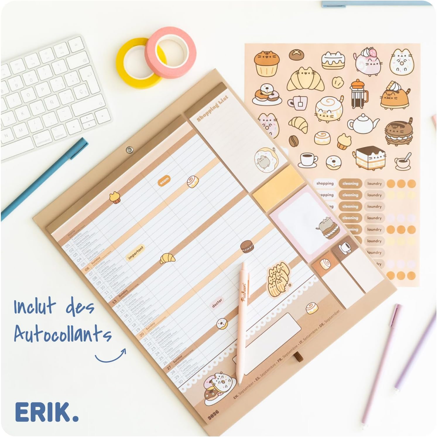 Grupo Erik Calendario Famiglia 2027 Pusheen - Calendario Magnetico Frigo con Penna, Sticky Notes, Shopping List e Stickers | Planner Mensile con Spazi per Note, Set 2026 a Dic 2027 (30 x 35cm
