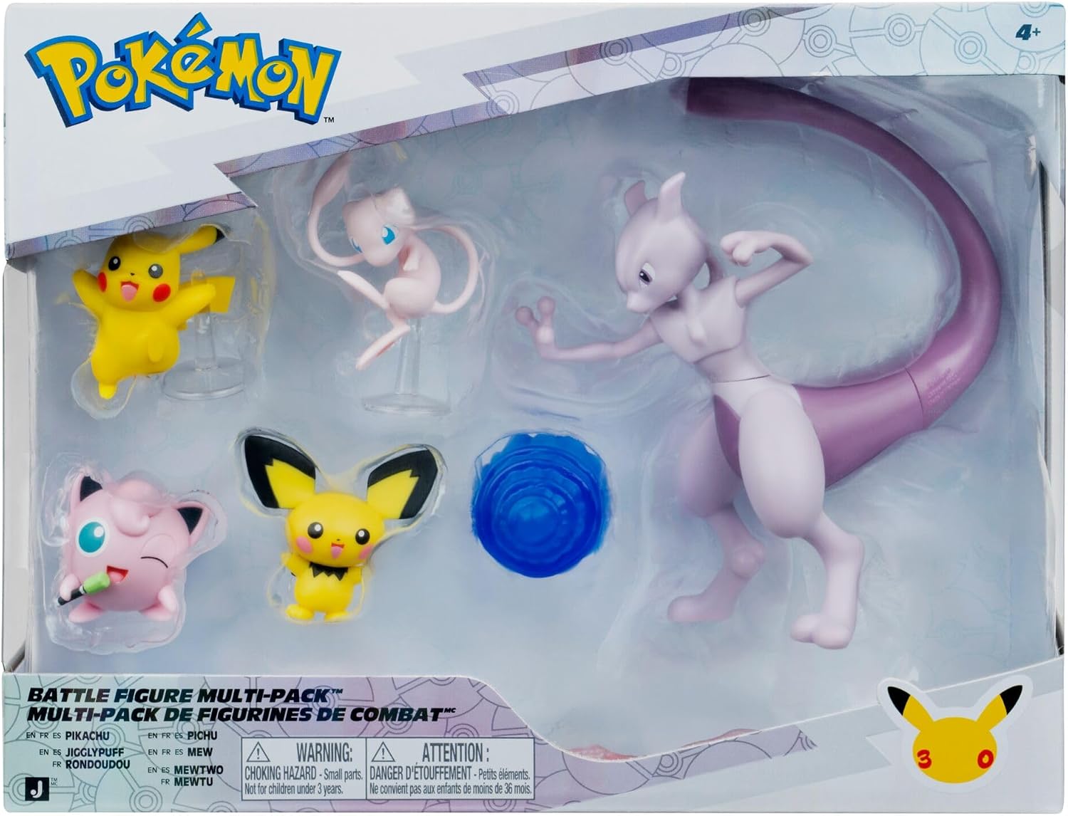 Pokemon Battle Figure 5-Pack - 4.5-Inch Mewtwo Figure and Battle Figures | 4.5-Inch Mewtwo Figure plus Four 2-Inch Battle Figures