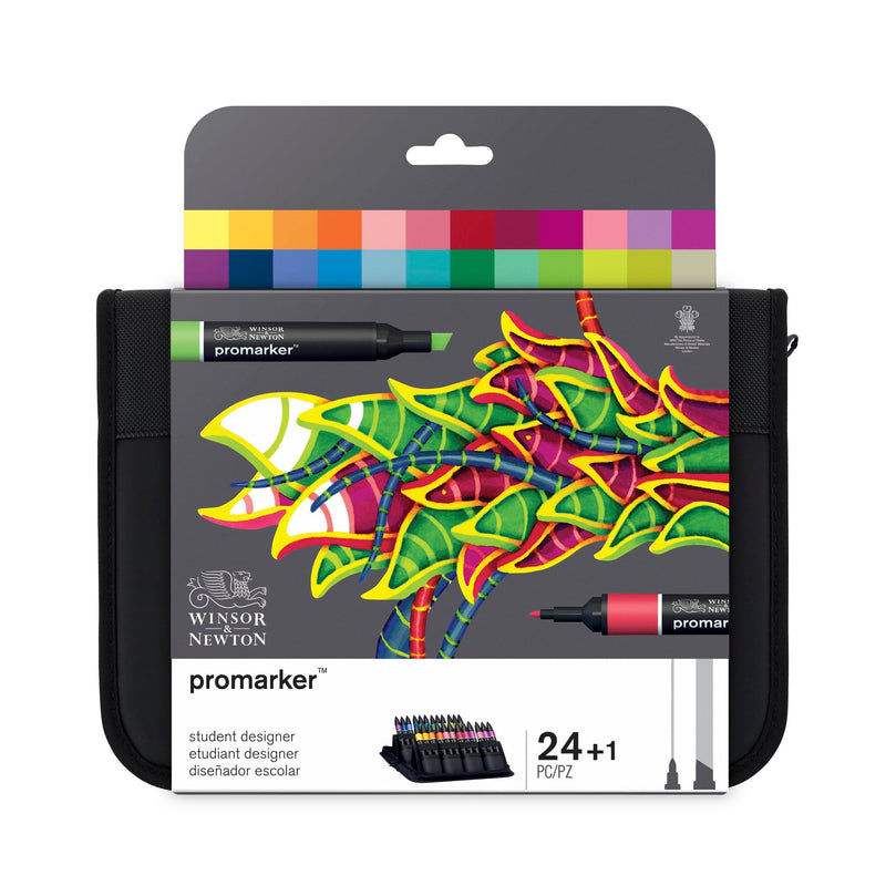 Winsor & Newton 0290030 Promarker, professionele layoutmarker - 2 punten, fijn en breed voor tekeningen, ontwerp en lay-outs - Set 24 Promarker, Student Set 24 delig