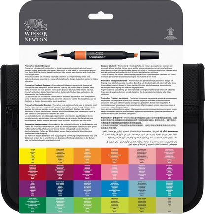 Winsor & Newton 0290030 Promarker, professionele layoutmarker - 2 punten, fijn en breed voor tekeningen, ontwerp en lay-outs - Set 24 Promarker, Student Set 24 delig