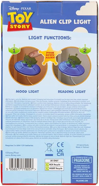 Paladone Toy Story Alien Book Light – Clip‑On Reading Lamp for Books and Bed – Flexible Arm Kids Light