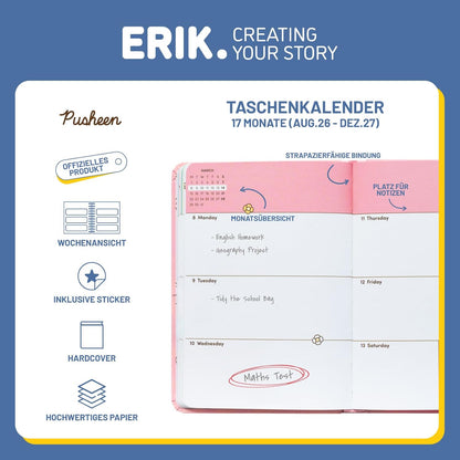 Grupo Erik Hausaufgabenheft Schulplaner 2026 2027 Pusheen Cat Taschenkalender Schülerkalender - Schulkalender Wochenplaner - Terminplaner 2026 2027 für 17 Monate - Geschenke zur Einschulung Jugen