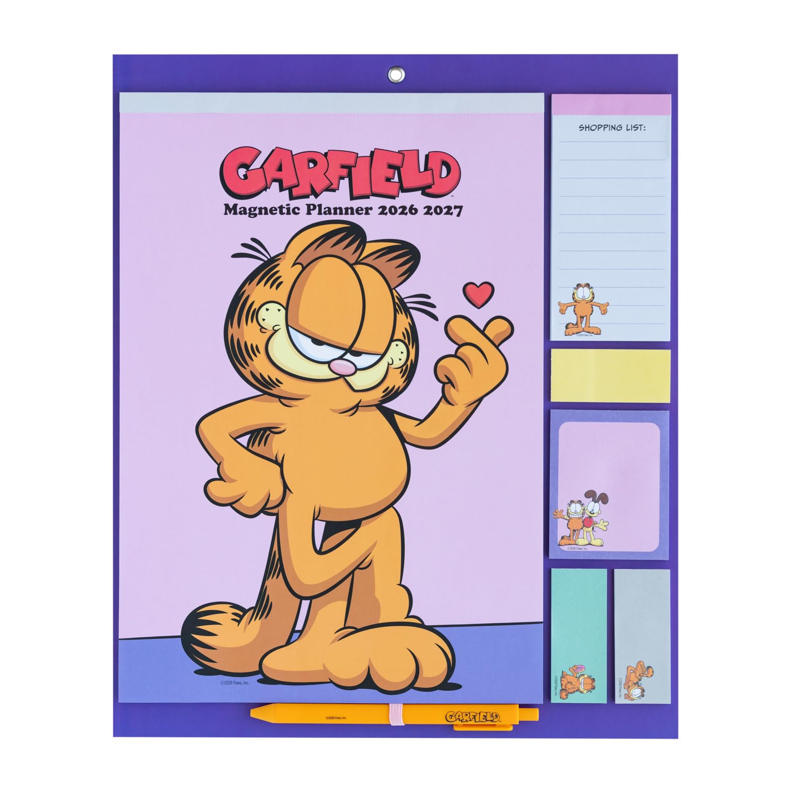 Grupo Erik Calendario Famiglia 2027 Garfield - Calendario Magnetico Frigo con Penna, Sticky Notes, Shopping List e Stickers | Planner Mensile con Spazi per Note, Set 2026 a Dic 2027 (30 x 35 cm